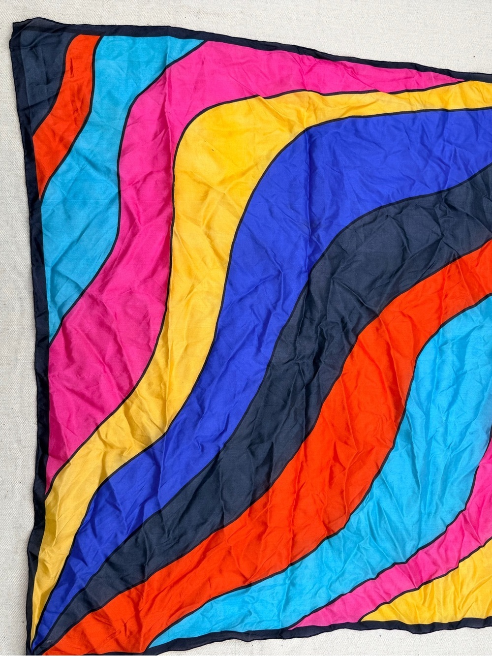 Vintage Multicolor Silk Scarf with Bold Stripes